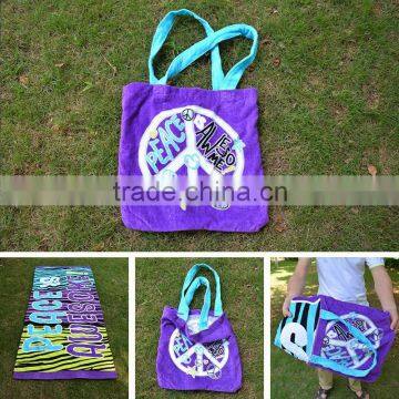Bright Purple Color Customer Special Design Velour Printed Surf Beach Towel Bag photo-2