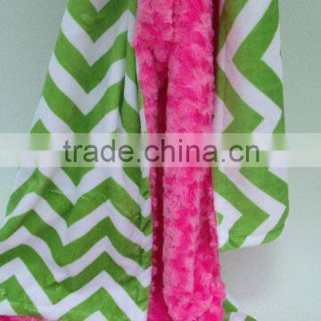 Personalized Green Chevron With Hot Pink Swirl Minky Baby Minky Blanket photo-2