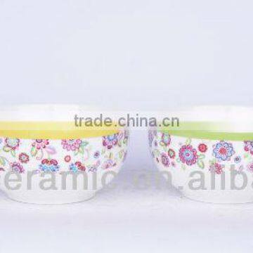 Ceramic Classic shape rice bowl with pretty small flowers
