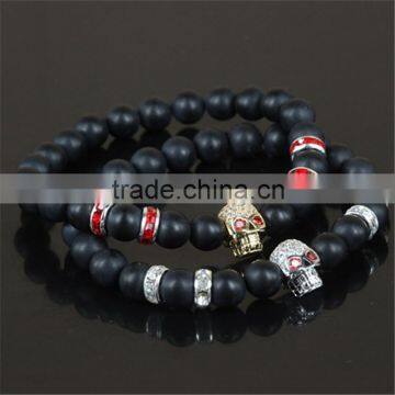 Kjl-cst5 New Design Charm Gold/silver Skull Head Men Bracelet Natural 8mm Matte Grind Stone Beads Women Bracelet as a Gift photo-3