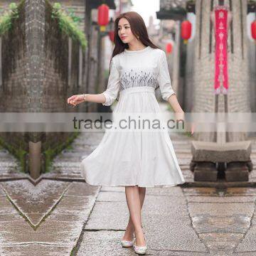 JPSKIRT1605965 Latest Fashion Ladies White A Line Long Retro Dress