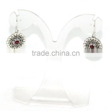 Red Garnet Round Cut 925 Sterling Silver Earring