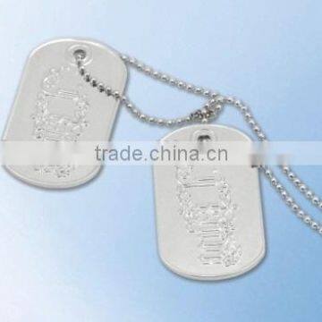 Fancy engraved silver metal dog tag