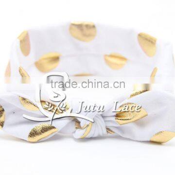 New arrival baby head band knot headband baby headwears / gold foil dot bunny ear head wraps hat