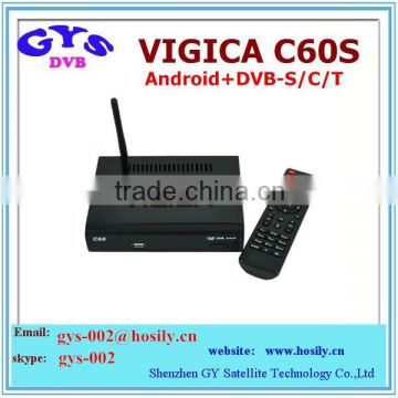 Best Android DVB-S2 satellite receiver Vigica C60S AML8726 Dual core A9, 1080P, 3D, GPU support Cccam, Newcamd, bisskey