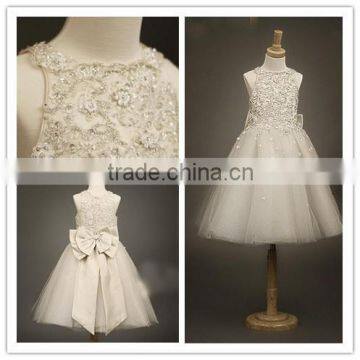 GF1 2016 Hot Sale New Real Ball Gown Scoop Bow Back Lace Flower Girl Dresses