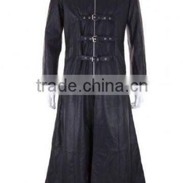 PURE BLACK GOTHIC STYLISH COAT COWHIDE LEATHER