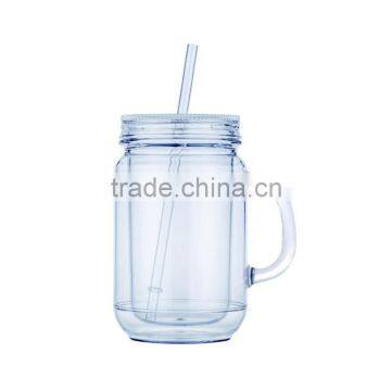 double wall plastic mason jar tumbler with straw and handle