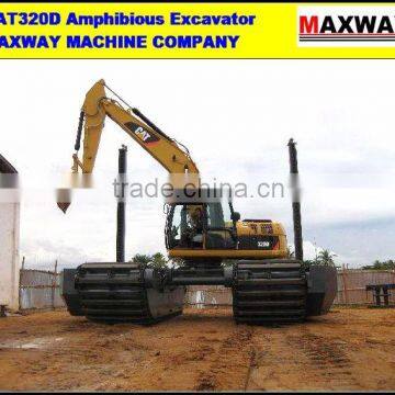 320C Floating Excavator with Side Pontoon and Hydraulic Spud , Additional Pontoon with Hydraulic Spud . CE , EPA , SGS, ISO