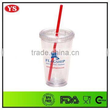 Bpa Free Insulated Plastic 16 oz Double Wall Tumbler With Lid and Straw