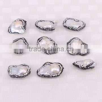 Natural Freshwater Baroque Pearl Beads, Crystal Pave Mother Of Pearl Connector Jewelry Beads