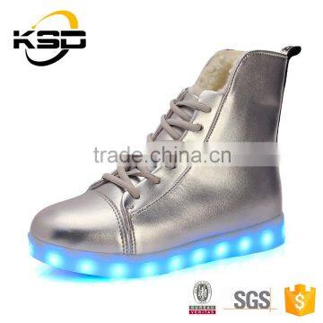 2016 High Neck Warm Shoes For Men Leather LED Light Up Shoe