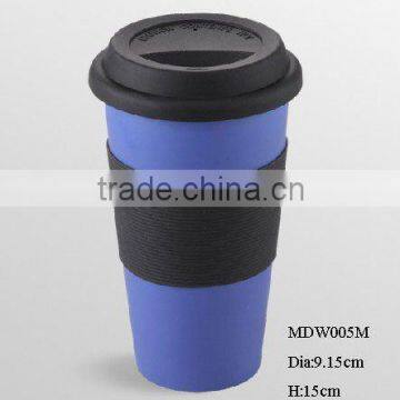 Wholesale 12oz eco friendly cheap double wall mug with silicone/coffe mugs