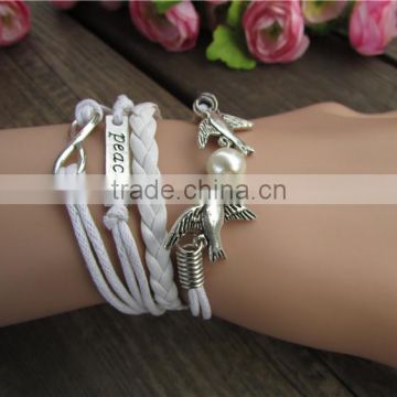 MYLOVE white leather peace bracelet bird design MLCN075