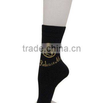 gold word jacquard women socks