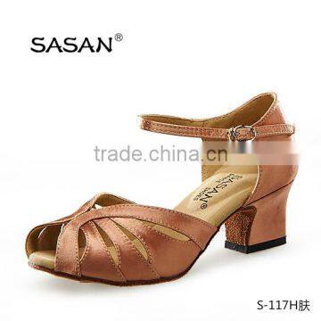 Middle High Cube Heel Dance Shoes Woman Swing Dance Shoes Salsa Dance Shoes Suede Sole S-117H