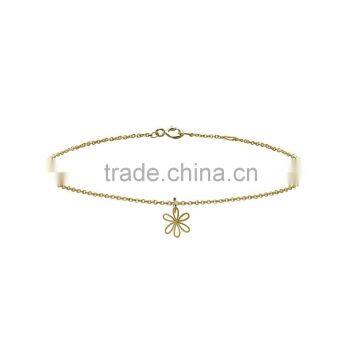 Fashion stainless steel thin chain flower charm bracelet for girls