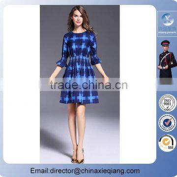 2016 Fashion Ladies Designer Plaid Casual Dress Women Fitted Plaid Maxi Dress