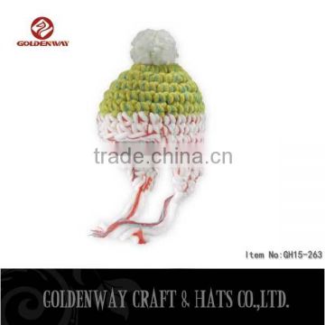 wholesale Knitted real fur pom pom attached crochet fancy baby beanie hats