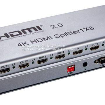HDMI 2.0 splitter 1 to 8 support 4K x 2K HDCP2.2 ,with IR extension, EDID mangement, RS232