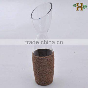 Natural hemp rope decoration Glass Vase,Slanted cylinder glass vase