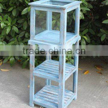 antique blue wooden flower rack