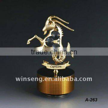 24k gold plated capricom music box with swarovski elements