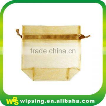 White Organza Pouch With Printed Ribbon Drawstring photo-3