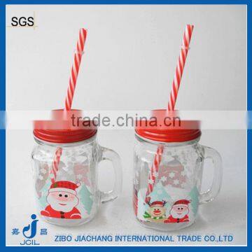 offset printing surface glass mason mug with christmas snowman decal and crown cap