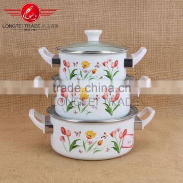 yiwu cheaper high quality enamel casserole set with glass lids wholesale