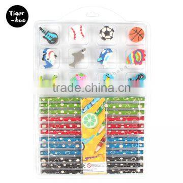 China supplier high quality 12 pk Novelty Eraser Toppers with HB Pencils