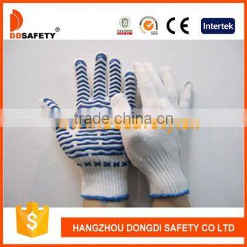 DDSAFETY 2017 Bleach Cotton Polyester Gloves String Knit Gloves Work Gloves With Blue Water Wave PVC One Side