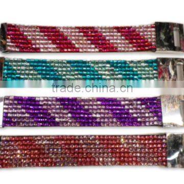 Colorful Bracelet with Zinc alloy locking part, Hot Sale Gift Leather with Crystal Gem Decoration