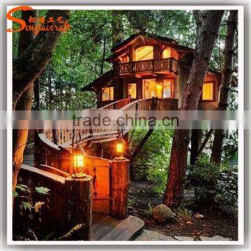 Newest Design China Supplier Large Outdoor Plastic Leaves Wooden Artificial Tree House for Sale photo-6
