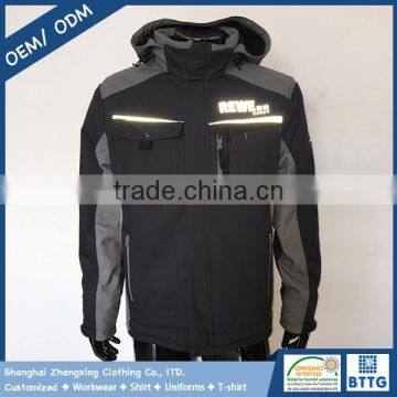 Detachable Hood with Fleecee Inside Collar Winter Softshell Jacket for Men with Inside Fleece Collar