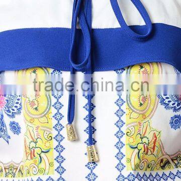 Fashion Design Women Printing Ruffle Tops Cold Shoulder Saree Blouse photo-4