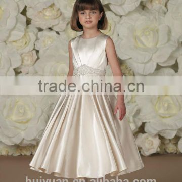 new high quality round neck off shoulder satin long children's dress