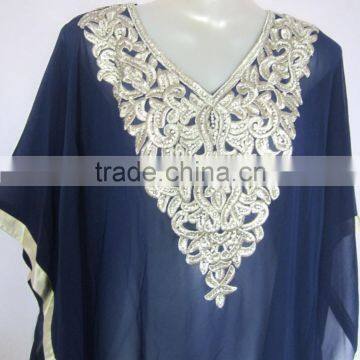 BLUE EMBROIDERED Georgette CAFTAN Kaftan Tunic Poncho Zip Cover up photo-2