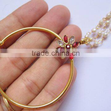 BIG HOOP NATH Press NOSE RING GOLD PLATED POLKI PEARL String photo-3