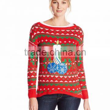 Women Red Sweater Candle Pattern Christmas Sweaters Ladies