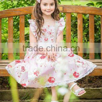 Girls Flutter Sleeve Kids Clothing Wholesale Roses Printed Designer One Piece Dress photo-2