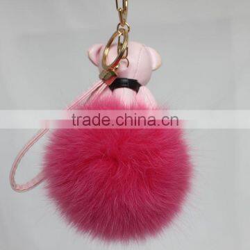 Myfur Customized Animal Little Bear Attached Real Fox Body Fur Ball Bag Charm Keychain photo-4