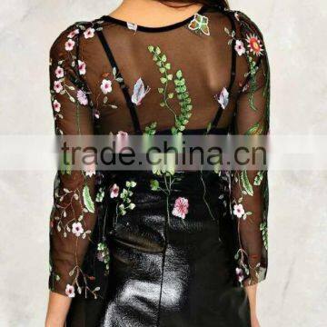 Runwaylover 107 Ladies 2017 Summer Lace Embroidery Transparent Blouse photo-3