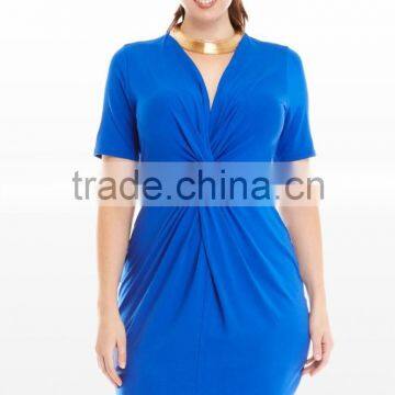 Short Sleeves Pullover Style Knot Front Fat Women Jersey Dresses photo-2