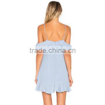 Women Summer Wholesale China Clothing Cold Shoulder Frill Slip Dress photo-3