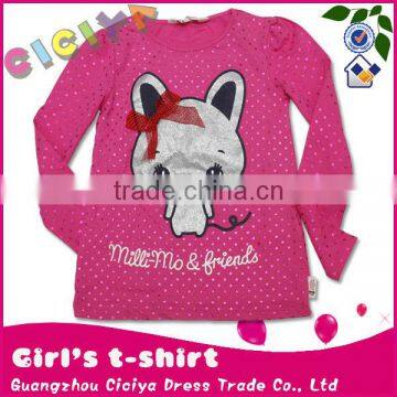 Lovely teen girl's long sleeve cotton knitting t-shirt with carton printing
