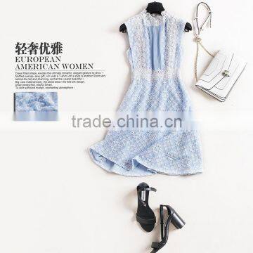 Dresses 2017 Summer High Grade Lace Neck Collar Sleeveless Elegant Lace Stitching Design Backless Party Dress for Women photo-5