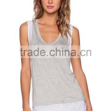 contrast mesh trim throughout shirttail tank tops