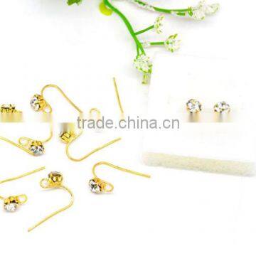 Gold Plated Rhinestone Earwire Hooks With Loop 18x12mm photo-3