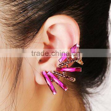 Flowers Shape Purple Gems Rhinestones Earrings Clip Stud Earrings